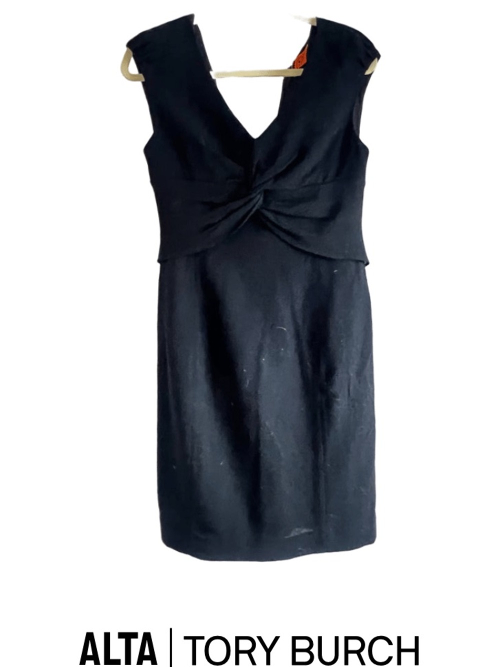 Tory Burch Black V-Neck Twist-Front Midi Dress